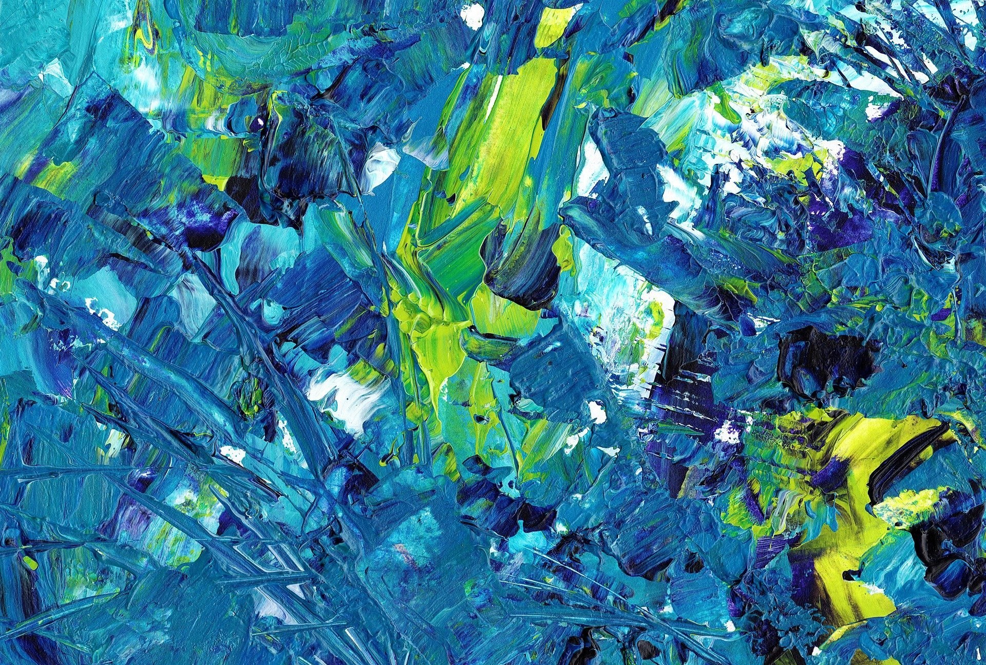Pinselstriche in Blau, Türkis und Gelb